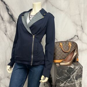 Tommy Hilfiger navy long sleeve jacket with denim trim detail